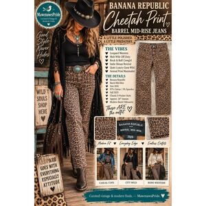 Banana Republic Cheetah Barrel Jeans 28 Leopard Mob Wife Western Fall boho-chic